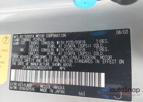 2004 Lexus Rx 330 from USA, damaged, VIN JTJGA31U240020199